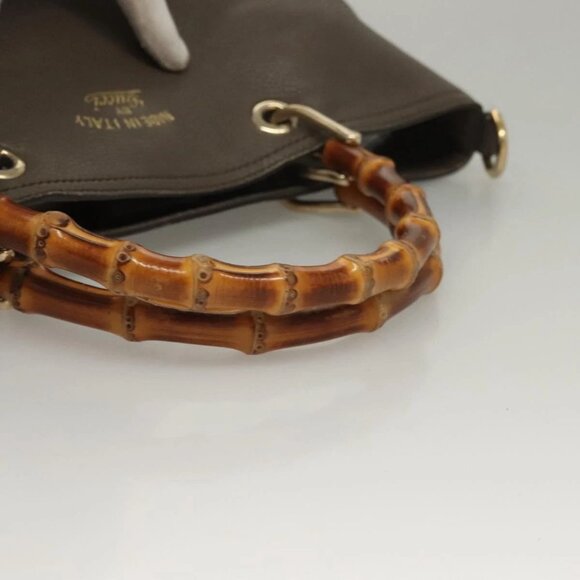 GUCCI Bamboo Hand Bag Leather Gray Gold 323663 Auth bs27789 - Picture 8 of 16